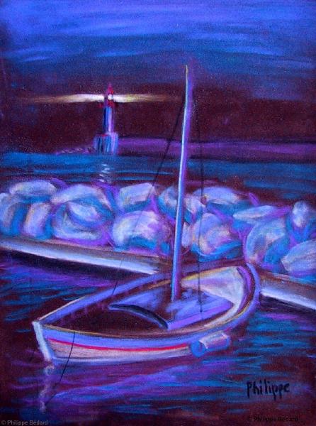 Boat at the dock (Dry pastel on silk)  © Philippe Bédard 