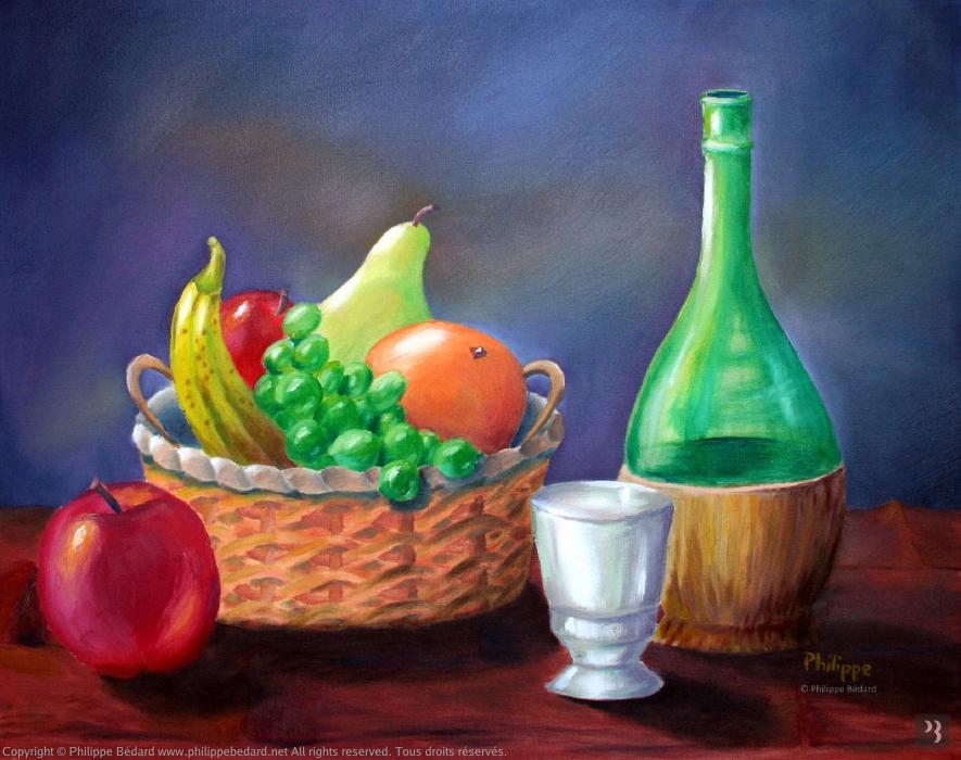 © Philippe Bédard / Fruits and bottle (Oil on canvas) 